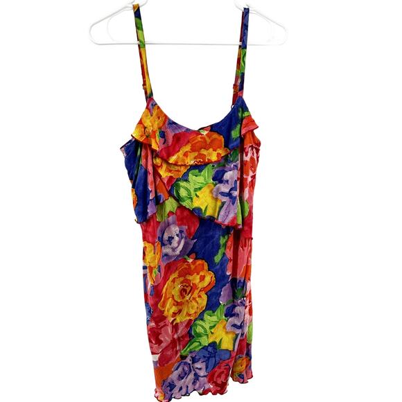 Vintage Jams World Floral Cami Dress Layered Drape Scoop Lettuce Hem Multi L - Picture 1 of 5